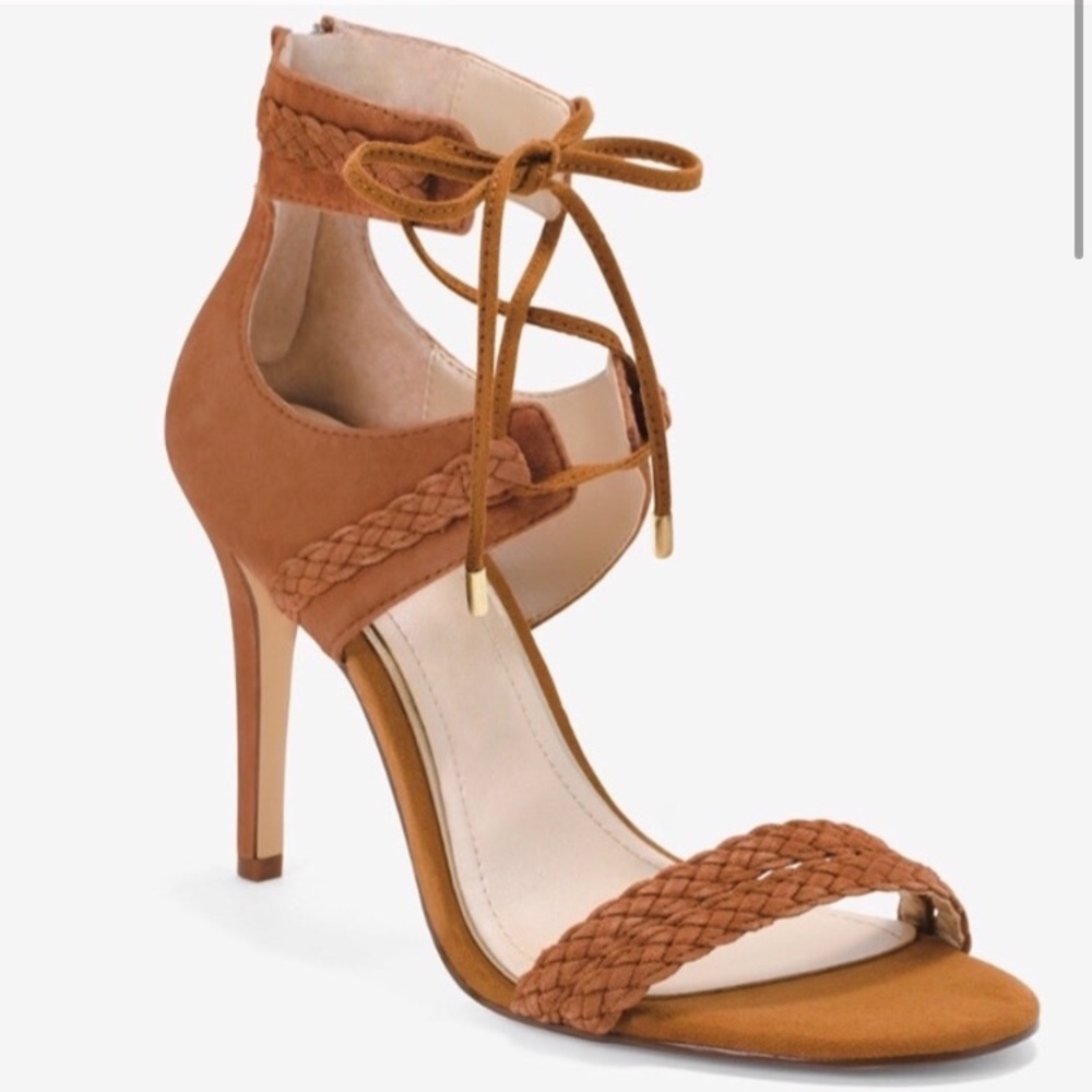 WHBM Serenity Braided Suede Tie-Front Heels